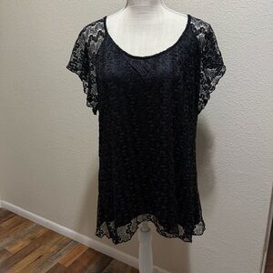 Elegant Black Lined Lace Women's Top by Rue Juju - Size Large